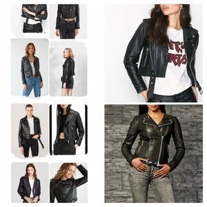 FROCCELLA Donna WomensSmall Black Crop Lamb Leather Biker Jacket Motorcycle Rock